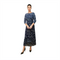 3/4 Sleeve Ruffle Skirt Print Dress - DR1421 Navy